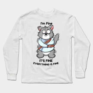 Purrfectly Content: The 'I'm Fine' Cat Design Long Sleeve T-Shirt